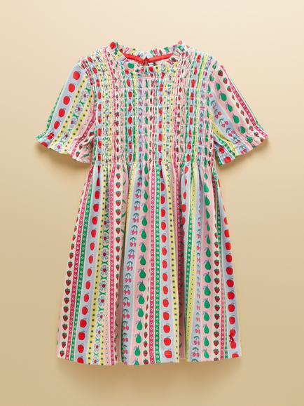 Joules Kids' Shirred Short Sleeve A-Line Dress, Multi, Multi