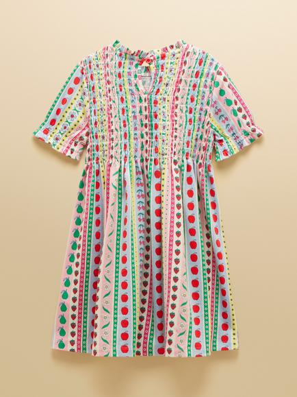 Joules Kids' Shirred Short Sleeve A-Line Dress, Multi - view 2, Multi