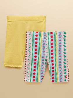 Joules Kids' Cycling Leggings Shorts, Pack of 2, Yellow/Multi, Yellow/Multi