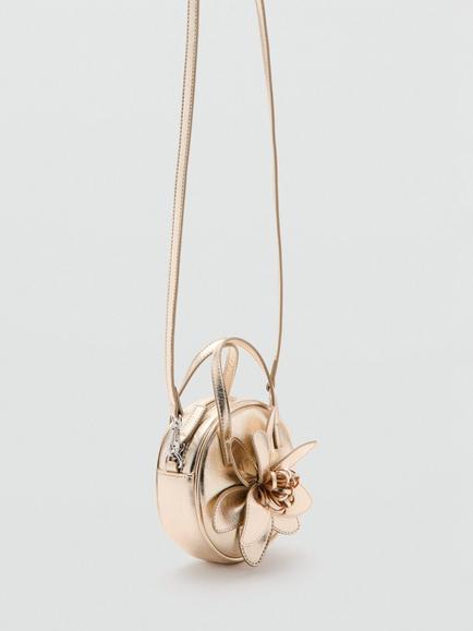 Mango Kids' Floral Appliqué Evening Bag, Gold - view 2, Gold