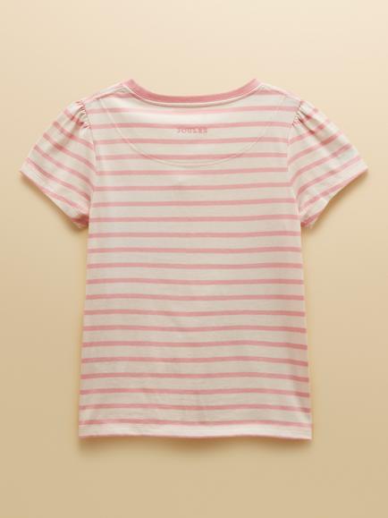 Joules Kids' Astra Short Sleeve Bunny Applique Top, Pink/White - view 2, Pink/White