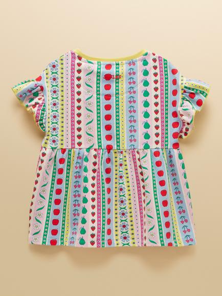 Joules Kids' Harper Fruit Striped Short Sleeve Top, Multi - view 2, Multi