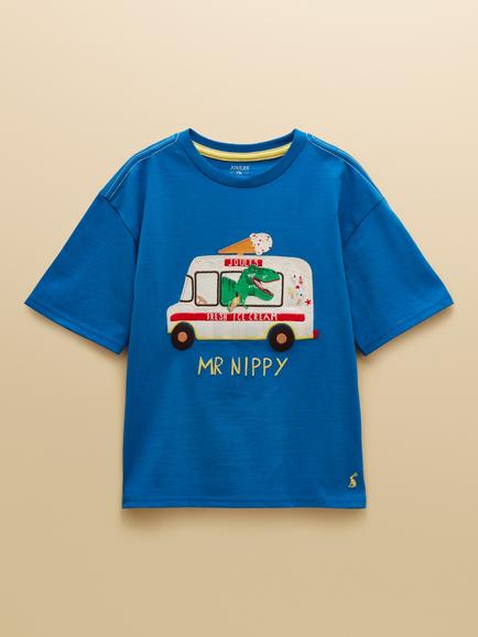 Joules Kids' Short Sleeve Applique Top, Blue, Blue
