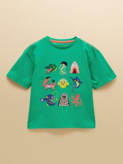 Joules Kids' Archie Short Sleeve Applique Top, Green, Green