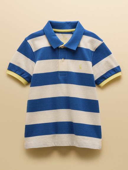 Joules Kids' Pique Striped Polo Shirt, Blue/White, Blue/White