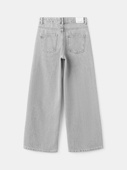 Mango Kids' Stud Pocket Wide Leg Jeans, Grey - view 2, Grey