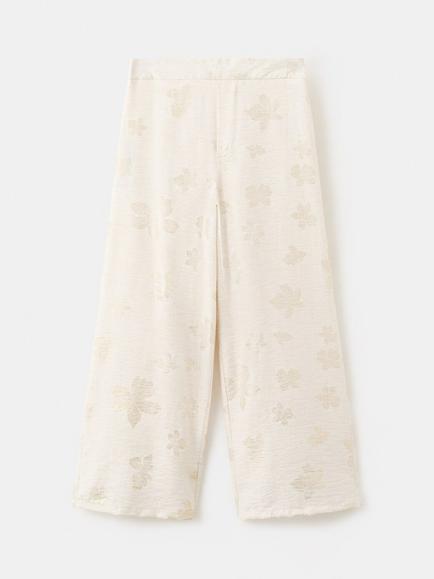 Mango Kids' Floral Wide Leg Trousers, Gold, Gold