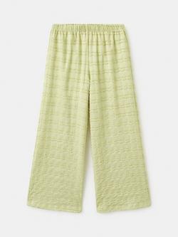 Mango Kids' Textured Wide Leg Trousers, Lime, Lime