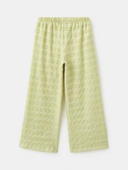 Mango Kids' Textured Wide Leg Trousers, Lime - view 2, Lime