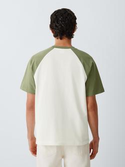 John Lewis Contrast Short Raglan Sleeve Cotton T-Shirt - view 2, Oil Green Ecru