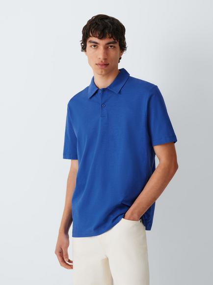 John Lewis Short Sleeve Slub Cotton Polo Shirt, Mazarine Blue