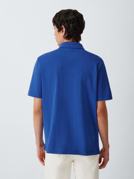 John Lewis Short Sleeve Slub Cotton Polo Shirt - view 2, Mazarine Blue
