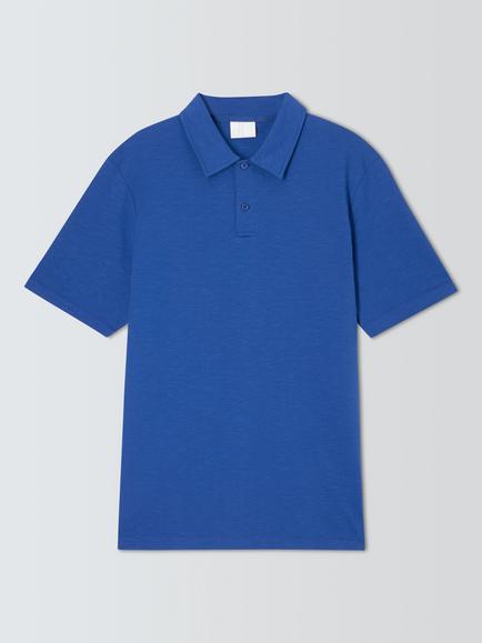 John Lewis Short Sleeve Slub Cotton Polo Shirt, Mazarine Blue