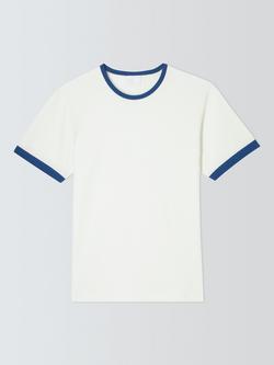 John Lewis Short Sleeve Contrast Ringer Cotton T-Shirt, Ecru/Cobalt, Ecru Cobalt