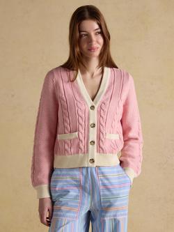 Joules V-Neck Cable Knit Cardigan, Pink, Pink