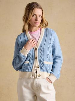 Joules Colour Block Cable Knit Cardigan, Blue, Blue