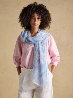 Joules Printed Scarf, Blue/Ecru - view 2, Blue/Ecru