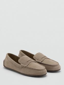 Mango Kids' Suede Penny Loafers, Sand - view 2, Sand