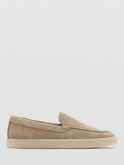Mango Slip On Cushioned Suede Loafers, Sand