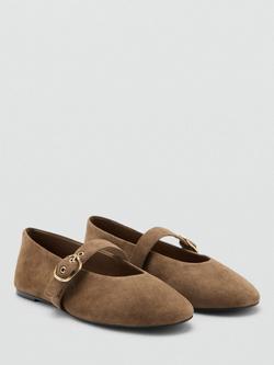 Mango Zapato Suede Mary Jane Ballerina Pumps, Sand - view 2, Sand