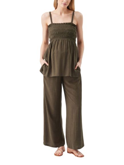 Ripe Ella Shirred Maternity Tunic Top, Khaki, Khaki