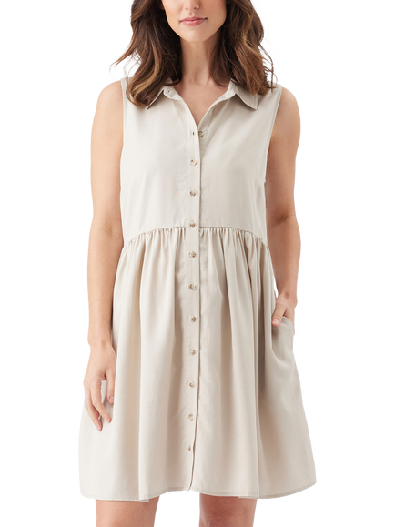 Ripe Chloe Lyocell Button Down Maternity and Nursing Dress, Sand - view 2, Sand