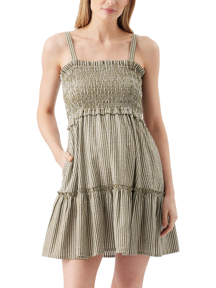 Ripe Gabby Tiered Maternity & Nursing Dress, Khaki/White - view 2, Khaki/White