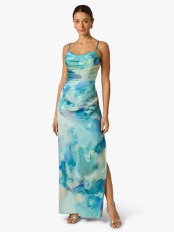 Adrianna By Adrianna Papell Watercolour Sateen Dress, Blue/Multi, Blue/Multi