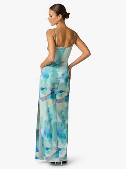 Adrianna By Adrianna Papell Watercolour Sateen Dress, Blue/Multi - view 2, Blue/Multi