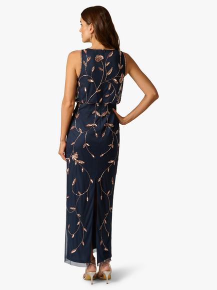 Adrianna Papell Studio Bead Blouson Maxi Dress, Navy/Rosegold - view 2, Navy/Rosegold
