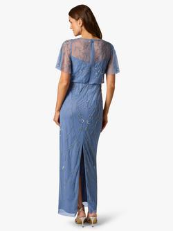 Adrianna Papell Studio Bead Blouson Mesh Overlay Dress, French Blue - view 2, French Blue