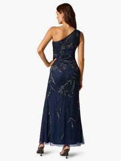 Adrianna Papell Studio One Shoulder Embellished Bead Mesh Dress, Light Navy - view 2, Light Navy