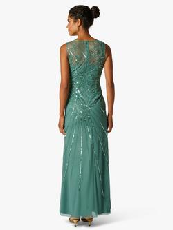 Adrianna Papell Studio Beaded Mesh Maxi Dress, Green Slate - view 2, Green Slate