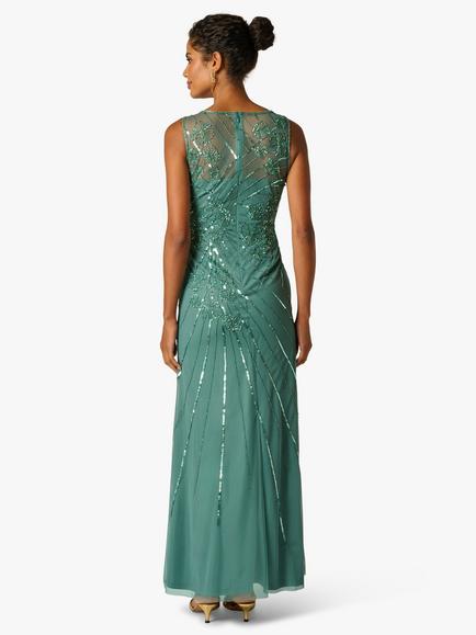 Adrianna Papell Studio Beaded Mesh Maxi Dress, Green Slate - view 2, Green Slate