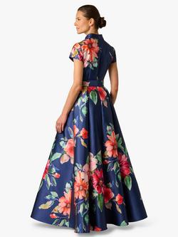 Adrianna Papell Floral Mikado Maxi Dress, Navy/Multi - view 2, Navy/Multi