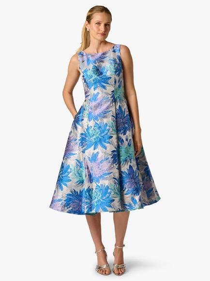Adrianna Papell Floral Jacquard Sleeveless Dress, Blue/Multi, Blue/Multi