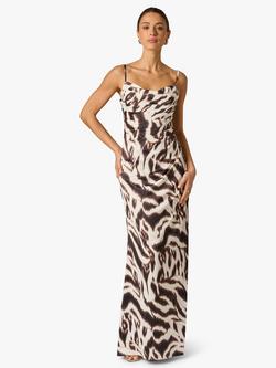 Adrianna By Adrianna Papell Abstract Animal Print Satin Dress, Black/Taupe, Black/Taupe