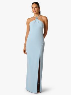 Adrianna By Adrianna Papell Floral Back Crepe Maxi Dress, Azure Blue, Azure Blue