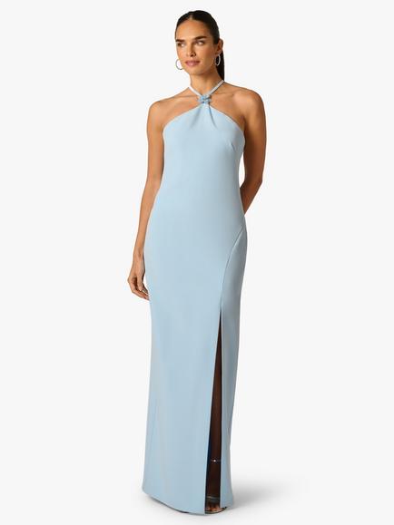 Adrianna By Adrianna Papell Floral Back Crepe Maxi Dress, Azure Blue, Azure Blue