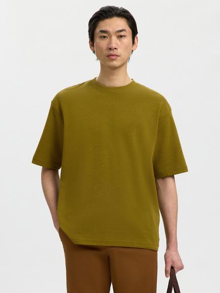 Selected Crew Neck T-Shirt, Fir Green Melange - view 2, Fir Green Melange