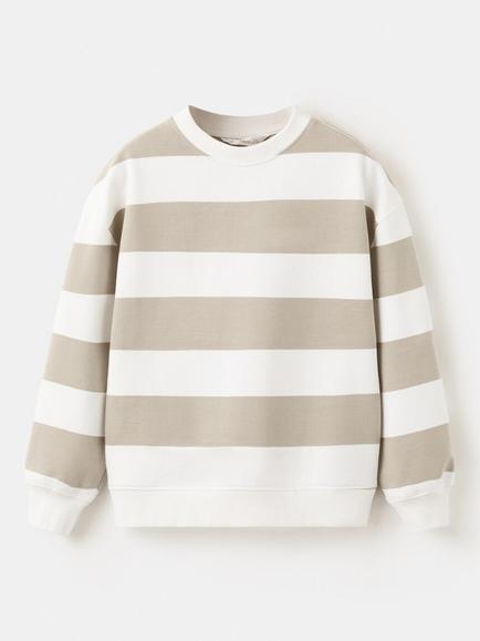 Mango Kids' Long Sleeved Striped Sweatshirt, Sand, Sand