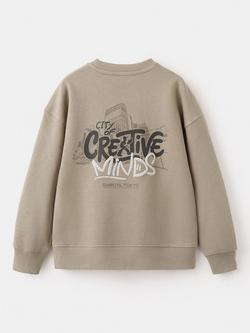 Mango Kids' Graphic Print Crew Neck Sweatshirt, Sand - view 2, Sand