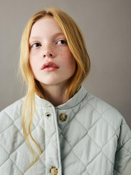 Mango Kids' Button Down Padded Jacket, Aqua - view 2, Aqua