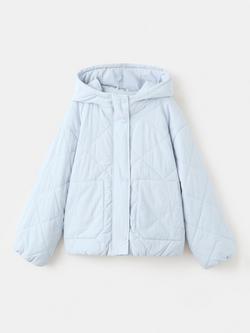 Mango Kids' Hooded Puffer Coat, Sky, Sky