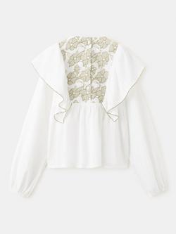 Mango Kids' Embroidered Long Sleeved Ruffle Blouse, Cream - view 2, Cream