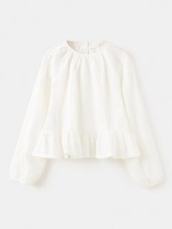 Mango Kids' Long Sleeved Ruffle Hem Blouse, Cream, Cream
