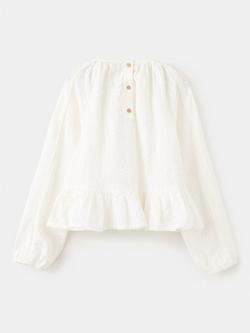 Mango Kids' Long Sleeved Ruffle Hem Blouse, Cream - view 2, Cream
