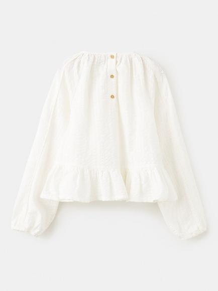 Mango Kids' Long Sleeved Ruffle Hem Blouse, Cream - view 2, Cream