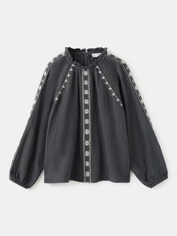 Mango Kids' Embroidered Long Sleeve Blouse, Anthracite, Anthracite