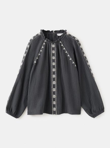 Mango Kids' Embroidered Long Sleeve Blouse, Anthracite, Anthracite